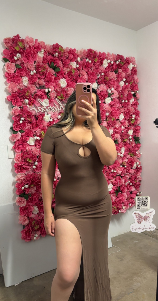 Breanna Mocha Slit Dress